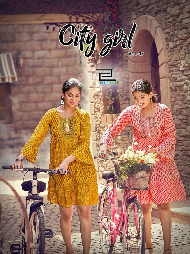 Blue Hills City Girl 5 Rayon Designer Wholesale Tunic Top Collection
